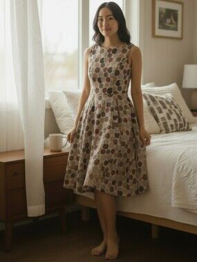 Nwt! Miss Lulo fit & flare multi-colour Polka Dot Corduroy Midi Dress